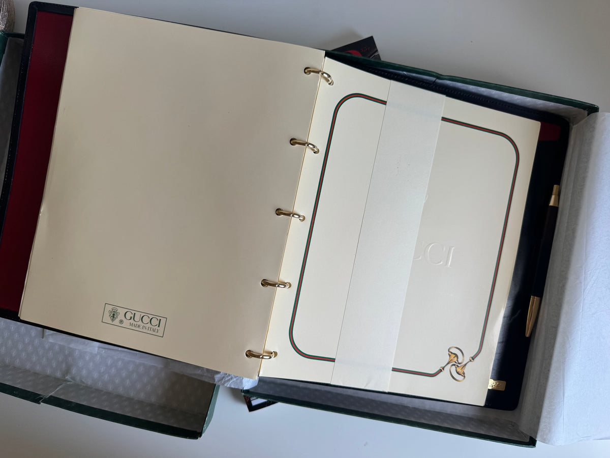 Vintage Gucci Agenda 1990 – kompletny zestaw z oryginalnym pudełkiem i długopisem