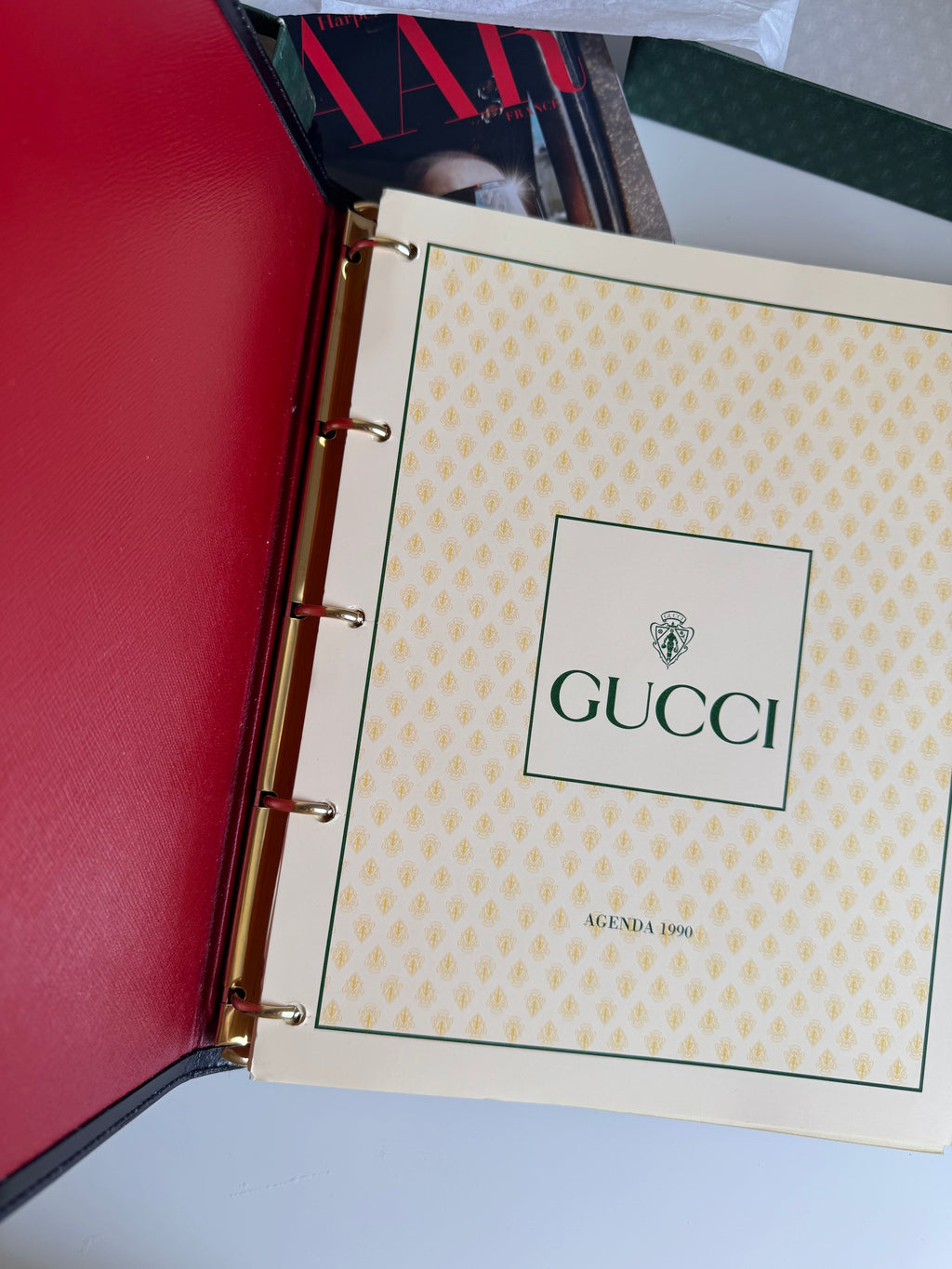 Vintage Gucci Agenda 1990 – kompletny zestaw z oryginalnym pudełkiem i długopisem